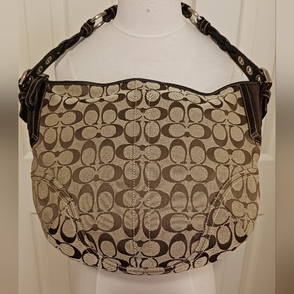 Coach Signature Monogram Hobo Brown Canvas Leather Shoulder Handbag 06279 - Picture 1 of 15
